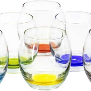 Large 16 oz Multicolored Drinking Glass Set of 6 for Water, Beverage, Cocktail, Mixed Drinks