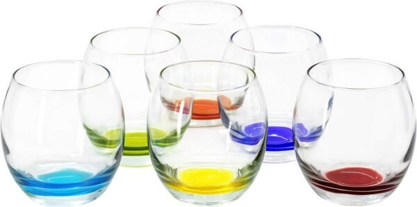 Large 16 oz Multicolored Drinking Glass Set of 6 for Water, Beverage, Cocktail, Mixed Drinks