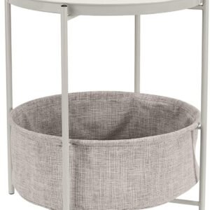 Round Storage End Table, Side Table with Cloth Basket, Charcoal/Heather Gray, 17.7 x 17.7 x 18.9 in
