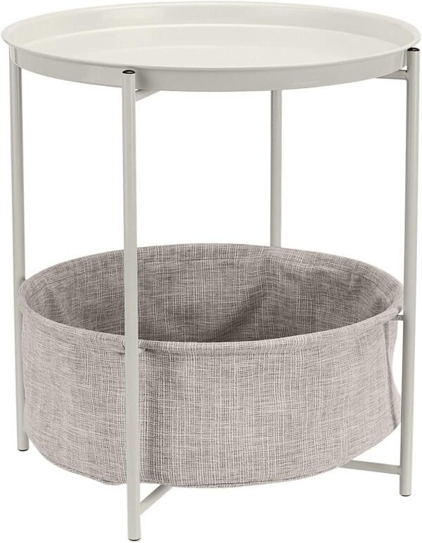 Round Storage End Table, Side Table with Cloth Basket, Charcoal/Heather Gray, 17.7 x 17.7 x 18.9 in