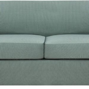 H.VERSAILTEX 3 Piece Stretch Sofa Covers for 2 Cushion Sofa Couch Covers for Living Room Furniture Cover (Base Cover Plus 2 Seat Cushion Covers) Thicker Jacquard Fabric(Large Sofa, Grey)