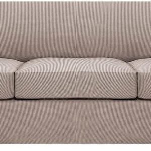 H.VERSAILTEX 3 Piece Stretch Sofa Covers for 2 Cushion Sofa Couch Covers for Living Room Furniture Cover (Base Cover Plus 2 Seat Cushion Covers) Thicker Jacquard Fabric(Large Sofa, Grey)