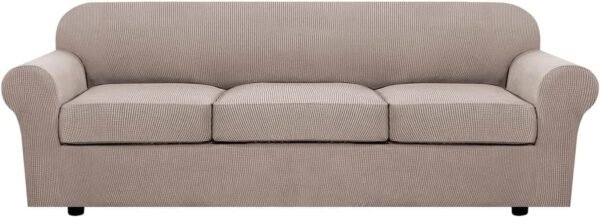H.VERSAILTEX 3 Piece Stretch Sofa Covers for 2 Cushion Sofa Couch Covers for Living Room Furniture Cover (Base Cover Plus 2 Seat Cushion Covers) Thicker Jacquard Fabric(Large Sofa, Grey)