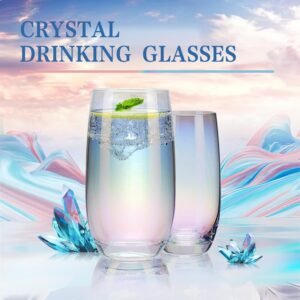 Iridescent Drinking Glasses Set of 6 - Crystal Highball Water Glasses - Glass Cups for Water, Juice, Beverage, Mojito-15 Oz