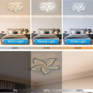 Dimmable Ceiling Light, White 5-Petals Flower Design Flush Mount Ceiling Lights Fixture, 3000K-6500K LED Acrylic with APP/Remote Control for Bedroom, Dining Room, Living Room, Kitchen
