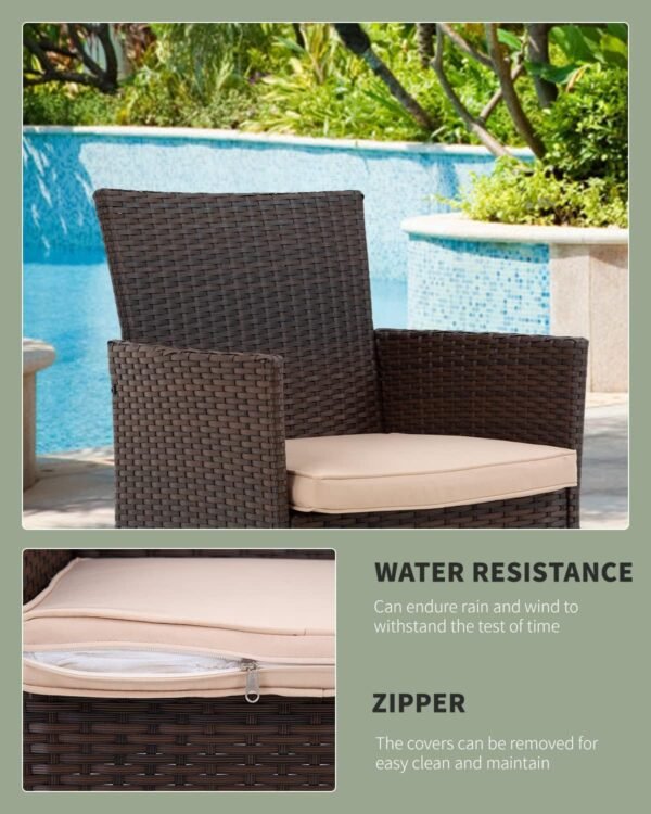 71cYOGbKGKL._AC_SL1500.jpg 3 Piece Furniture Patio Chairs Wicker Outdoor Rattan Conversation Bistro Set for Backyard Porch Poolside Lawn (Brown)