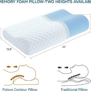 Contour Memory Foam Pillow Neck Cervical Orthopedic Pillow for Sleeping Side Back Stomach Sleeper, Ergonomic Bed Pillow for Neck Pain (Firm)