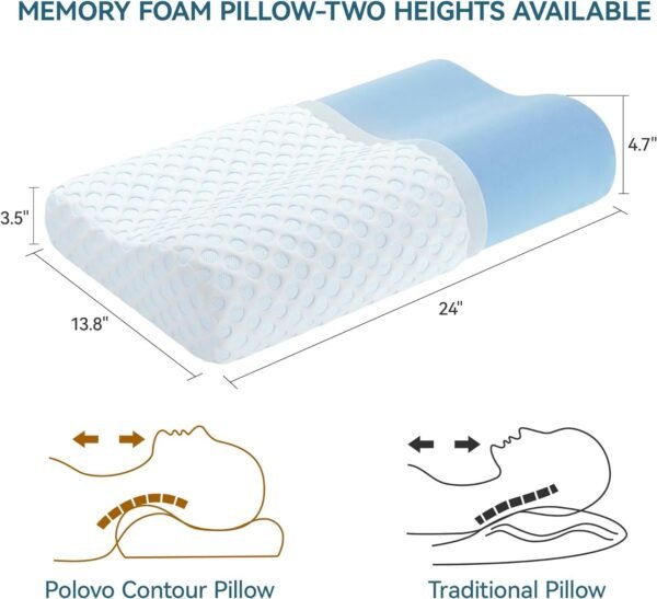 Contour Memory Foam Pillow Neck Cervical Orthopedic Pillow for Sleeping Side Back Stomach Sleeper, Ergonomic Bed Pillow for Neck Pain (Firm)