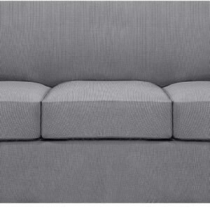 H.VERSAILTEX 3 Piece Stretch Sofa Covers for 2 Cushion Sofa Couch Covers for Living Room Furniture Cover (Base Cover Plus 2 Seat Cushion Covers) Thicker Jacquard Fabric(Large Sofa, Grey)