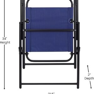 Mystic Folding Patio Sling Chairs, Outdoor Textilene Lawn Chairs with Armrests, Set of 2, Navy