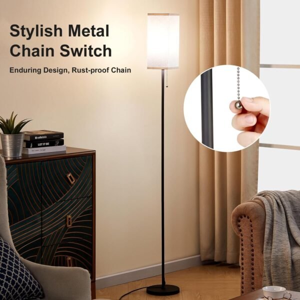 Tall Floor Lamp with Linen Shade - 3 Color Temperature, Black, LED Bulbs, Pull Chain Switch, Easy Assembly