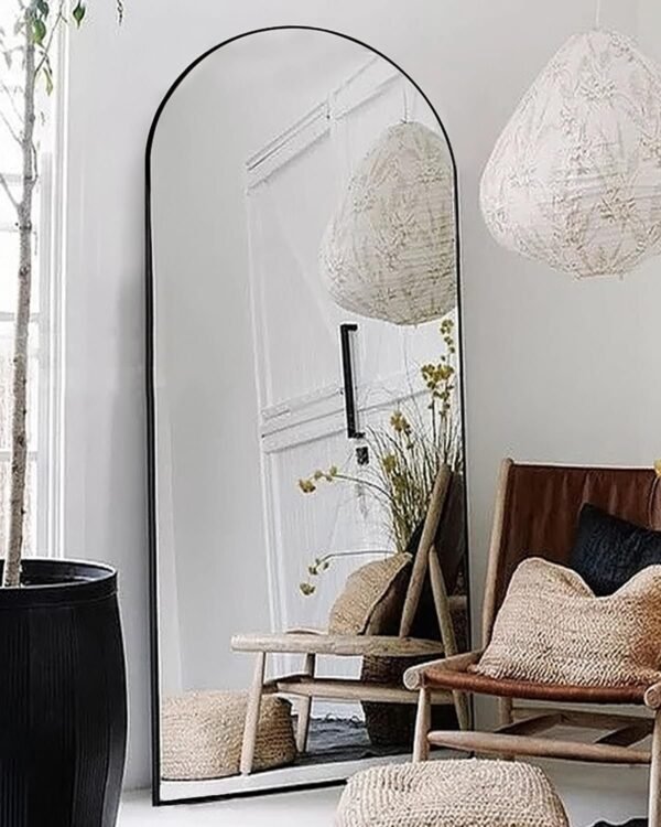 Floor Mirror, 58"×18" Arched Full Length Mirror with Stand, Standing Mirror, Full Body Mirror, Large Mirror, Arched Wall Mirror, Freestanding, Aluminum Frame - Gold