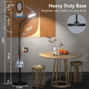 Floor Lamp,Super Bright Dimmable LED Lamps for Living Room, Custom Color Temperature Standing Lamp with Remote Push Button, Adjustable Gooseneck Reading Floor Lamp for Bedroom Office Black