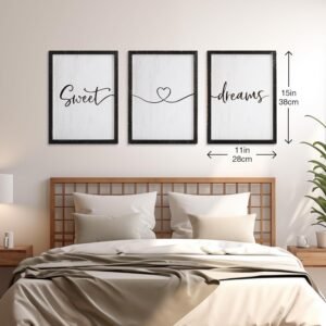 Sweet Dreams Wall Decor Above Bed 16''×12'' Set of 3 Farmhouse Bedroom Decor Wood Guest Room Decor Framed Wall Art (black frame)