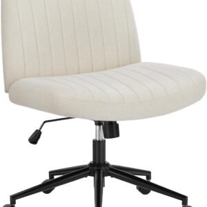Cross Legged Armless Wide Adjustable Swivel Padded Fabric Home Office Desk Chair No Wheels