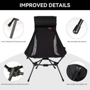 71eaCnIBB_L._AC_SL1500.jpg High Back Camping Chair, Lightweight Camping Chair with Headrest, Stable Portable Folding Chair for Outdoor Camp, Hiking, Backpacking(Black)