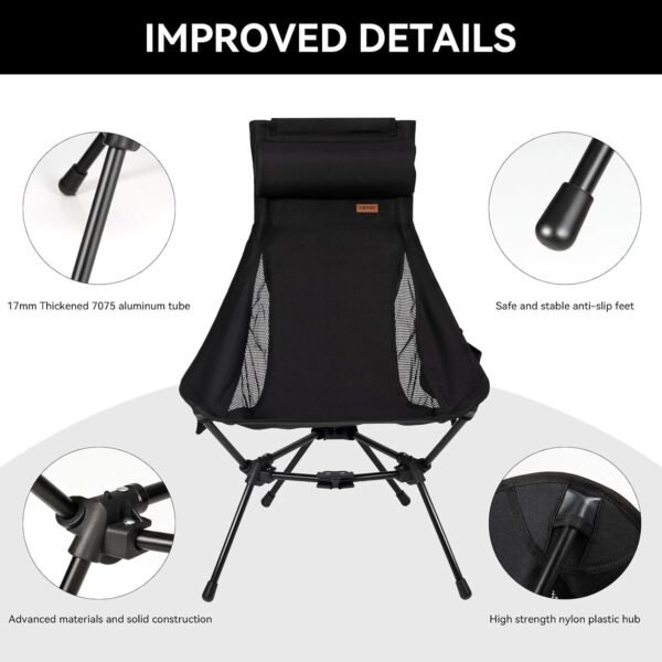 71eaCnIBB_L._AC_SL1500.jpg High Back Camping Chair, Lightweight Camping Chair with Headrest, Stable Portable Folding Chair for Outdoor Camp, Hiking, Backpacking(Black)