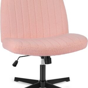 Cross Legged Armless Wide Adjustable Swivel Padded Fabric Home Office Desk Chair No Wheels