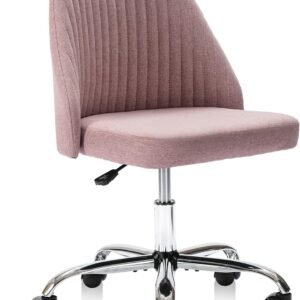 Armless Office Chair Cute Desk Chair, Modern Fabric Home Office Desk Chairs with Wheels Adjustable Swivel Task Computer Vanity Chair for Small Spaces