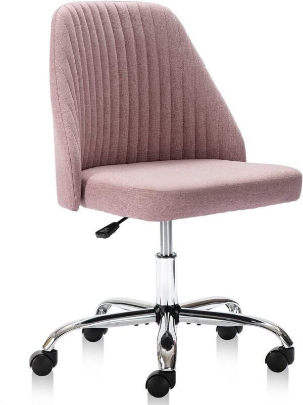 Armless Office Chair Cute Desk Chair, Modern Fabric Home Office Desk Chairs with Wheels Adjustable Swivel Task Computer Vanity Chair for Small Spaces