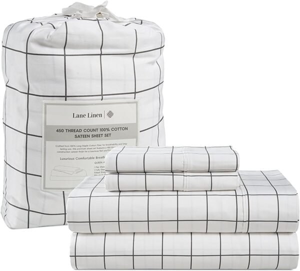 Queen Sheet Set, 4 Pc Queen Size Sheets Set, 450 Thread Count 100% Cotton Sheets, Cooling Sheets Queen Size, Soft and Breathable Bed Sheets Queen, Deep Pocket Queen Sheets - Ivory