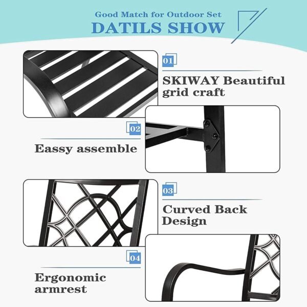 71ffv2pUhzL._AC_SL1500.jpg 2 Pieces Outdoor Dining Chairs, Patio Bistro Wrought Iron Stackable Chairs with Armrest for Garden, Porch, Backyard, Black - Supports 250 lbs