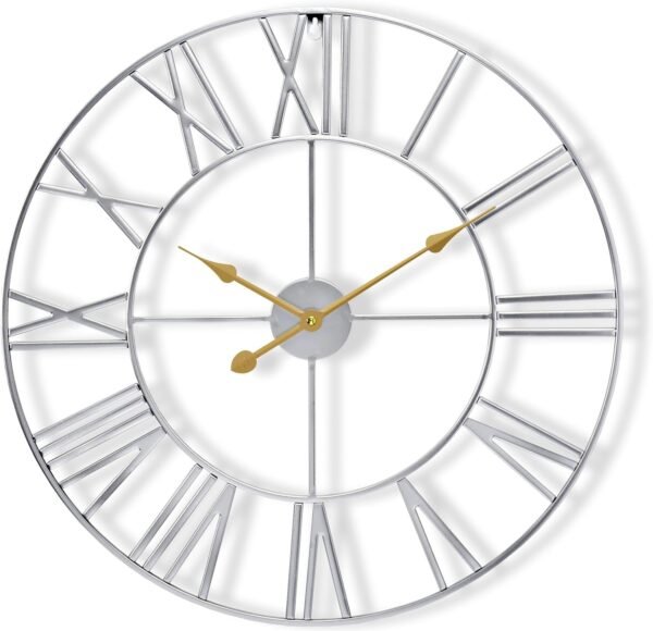 Large Wall Clock for Living Room Decor, (40CM) 16 Inch Wall Clock Decorative, Metal Analog Roman Numeral Wall Clock Modern Wall Clocks - Large Clock Home Decor (Gold)
