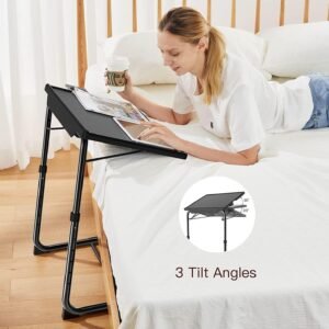 Adjustable TV Tray Table - TV Dinner Tray on Bed & Sofa, Comfortable Folding Table with 6 Height & 3 Tilt Angle Adjustments (Black)