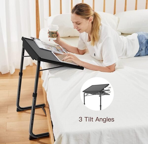 Adjustable TV Tray Table - TV Dinner Tray on Bed & Sofa, Comfortable Folding Table with 6 Height & 3 Tilt Angle Adjustments (Black)