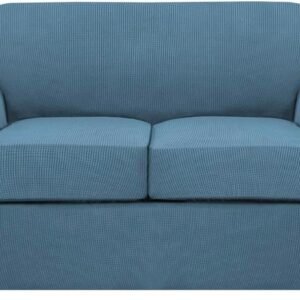 H.VERSAILTEX 3 Piece Stretch Sofa Covers for 2 Cushion Sofa Couch Covers for Living Room Furniture Cover (Base Cover Plus 2 Seat Cushion Covers) Thicker Jacquard Fabric(Large Sofa, Grey)