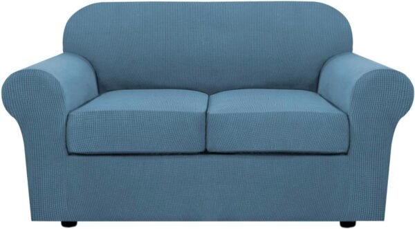 H.VERSAILTEX 3 Piece Stretch Sofa Covers for 2 Cushion Sofa Couch Covers for Living Room Furniture Cover (Base Cover Plus 2 Seat Cushion Covers) Thicker Jacquard Fabric(Large Sofa, Grey)