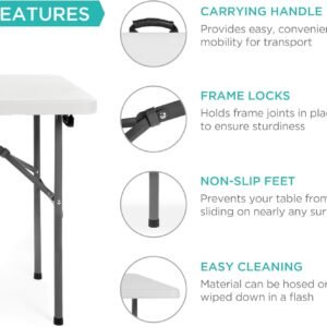 Best Choice Products 4ft Plastic Folding Table, Indoor Outdoor Heavy Duty Portable w/Handle, Lock for Picnic, Party, Camping - White
