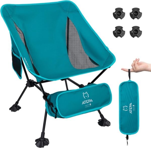 Ultralight Camping Chair for Backpacking Hiking, Portable Compact Lightweight Folding Camp Chairs for Adults - Square Aluminum Frame with Anti-Sinking Feet for Beach Lawn Travel BBQ Outdoor