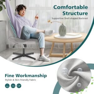 Cross Legged Armless Wide Adjustable Swivel Padded Fabric Home Office Desk Chair No Wheels