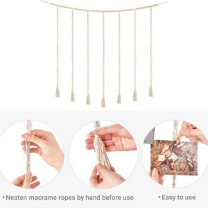 Macrame Hanging Photo Display Wall Decor with String Lights, Boho Wooden Beads Garland Collage Picture Card Frame Holder with 45 Clips for Bedroom Living Room Dorm, Teen Girl Teenage Gifts