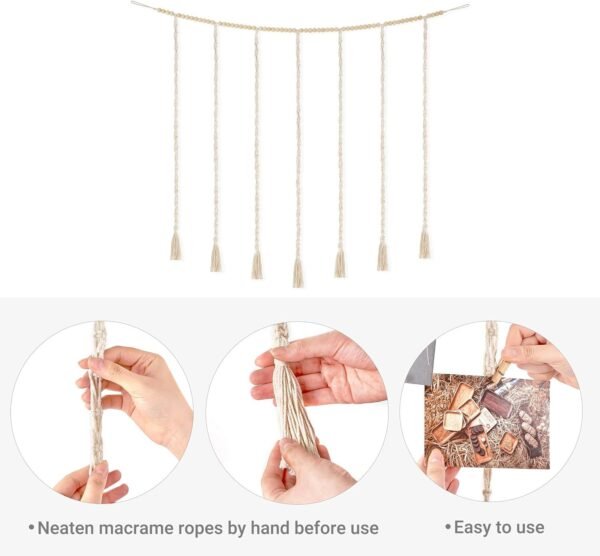 Macrame Hanging Photo Display Wall Decor with String Lights, Boho Wooden Beads Garland Collage Picture Card Frame Holder with 45 Clips for Bedroom Living Room Dorm, Teen Girl Teenage Gifts