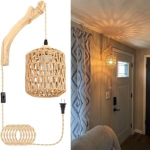 71hRR1dtaCL._AC_SL1500.jpg Bamboo Lantern Plug in Wall Sconces Wicker Wall Lamp with Plug in Cord Hand Woven Rattan Wall Light Farmhouse Rustic Wall Sconces Boho Sconces Wall Lighting for Living Room Bedroom