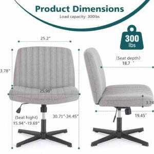 Cross Legged Armless Wide Adjustable Swivel Padded Fabric Home Office Desk Chair No Wheels