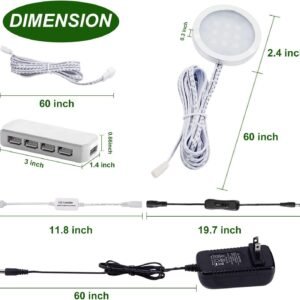 RGB Color Changing LED Under Cabinet Lights Kit Aluminum Slim Puck Lamps for Kitchen Counter Wardrobe Counter Furniture Ambiance Christmas Decor Lighting (6 Lights)