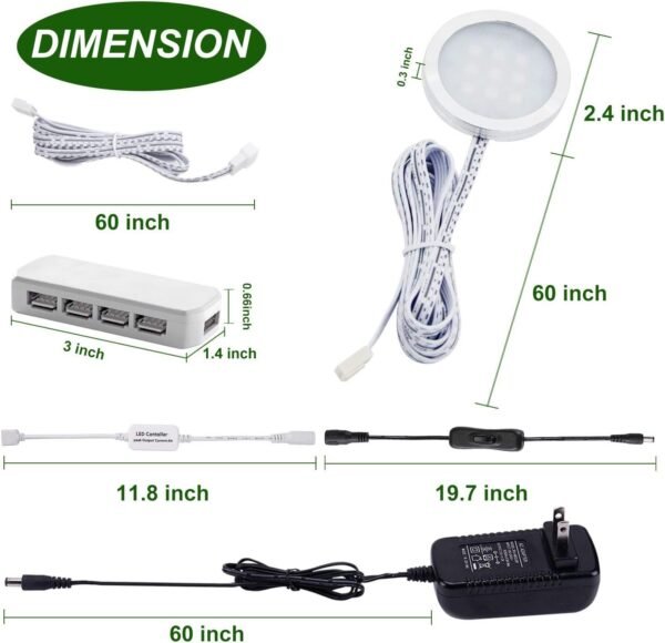 RGB Color Changing LED Under Cabinet Lights Kit Aluminum Slim Puck Lamps for Kitchen Counter Wardrobe Counter Furniture Ambiance Christmas Decor Lighting (6 Lights)