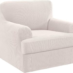 H.VERSAILTEX High Stretch Jacquard 2 Pieces Sofa Cover Couch Cover Furniture Sofa Slip Covers for Living Room, Polyester Spandex Jacquard Fabric Suit for T Cushion/Box Cushion (Sofa 72"-88", Navy)