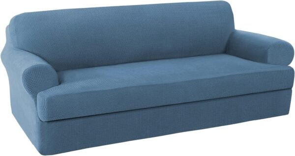 H.VERSAILTEX High Stretch Jacquard 2 Pieces Sofa Cover Couch Cover Furniture Sofa Slip Covers for Living Room, Polyester Spandex Jacquard Fabric Suit for T Cushion/Box Cushion (Sofa 72"-88", Navy)