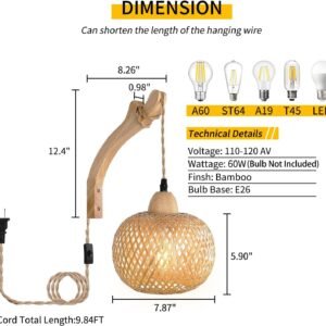 71jJ9L2tJRL._AC_SL1500.jpg Bamboo Lantern Plug in Wall Sconces Wicker Wall Lamp with Plug in Cord Hand Woven Rattan Wall Light Farmhouse Rustic Wall Sconces Boho Sconces Wall Lighting for Living Room Bedroom