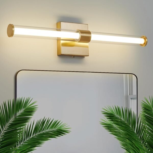 Gold Bathroom Vanity Light Fixtures Over Mirror 22 inch Modern LED Vanity Lights for Bathroom with Clear Glass Shade 4000K Bathroom Sconce 360° Bathroom Lighting(Gold 22 inch)