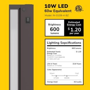71jeKUGk-fL._AC_SL1500.jpg Inlight 16-inch Swivel LED Under Cabinet Lighting, 2 Color Levels, 2700K/4000K, Dimmable with Wall Dimmers, Plugged-in Only, Bronze Finished, IN-0109-4-BZ