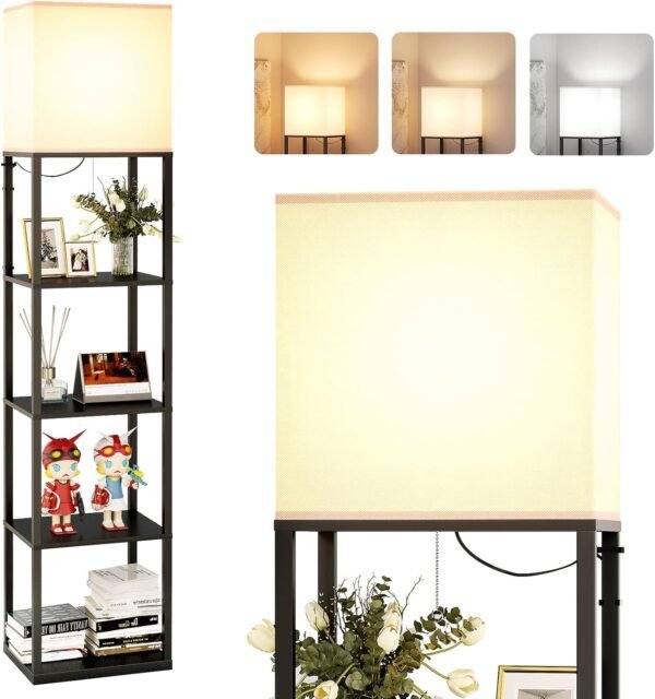 71jiOhZCWdL._AC_SL1500.jpg Floor Lamp with Shelves, 4-Tier Modern Shelf Floor Lamp with 3CCT LED Bulb, Display Lamp for Living Room, Bedroom and Office - Black