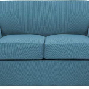 H.VERSAILTEX 3 Piece Stretch Sofa Covers for 2 Cushion Sofa Couch Covers for Living Room Furniture Cover (Base Cover Plus 2 Seat Cushion Covers) Thicker Jacquard Fabric(Large Sofa, Grey)
