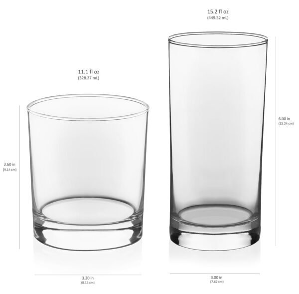 Tumbler and Rocks Glass Set, Elegant Drinkware Glasses Set, Tall Drinking Glasses with Modern Lines, Drinking Glasses Set of 16