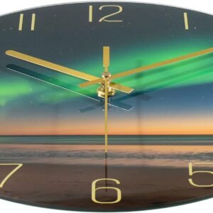 71k7svMj9JL._AC_SL1500.jpg 12 Inch Modern Wall Clock, Aesthetic Black and Gold Bathroom Decor Accessories, Silent Battery Operated Decorative Aurora Clocks for Living Room/Kitchen/Office/Bedroom (Glass)