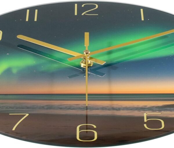 71k7svMj9JL._AC_SL1500.jpg 12 Inch Modern Wall Clock, Aesthetic Black and Gold Bathroom Decor Accessories, Silent Battery Operated Decorative Aurora Clocks for Living Room/Kitchen/Office/Bedroom (Glass)